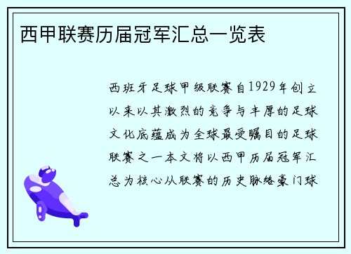 西甲联赛历届冠军汇总一览表