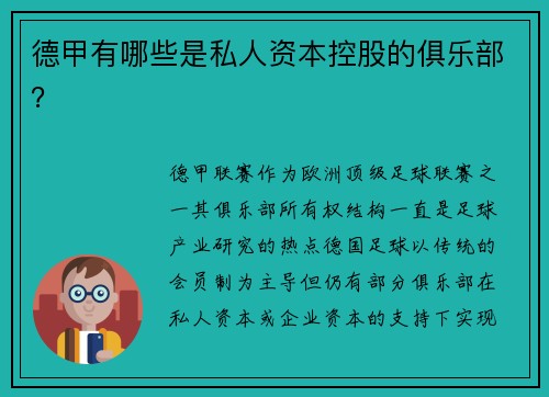德甲有哪些是私人资本控股的俱乐部？